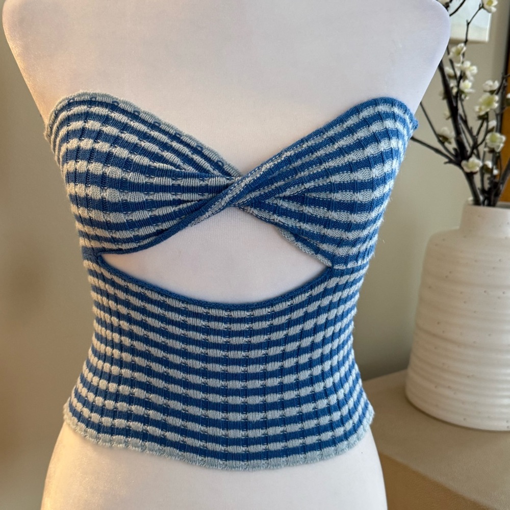 Time After Time White Fox Blue Striped Bandeau Top NWT